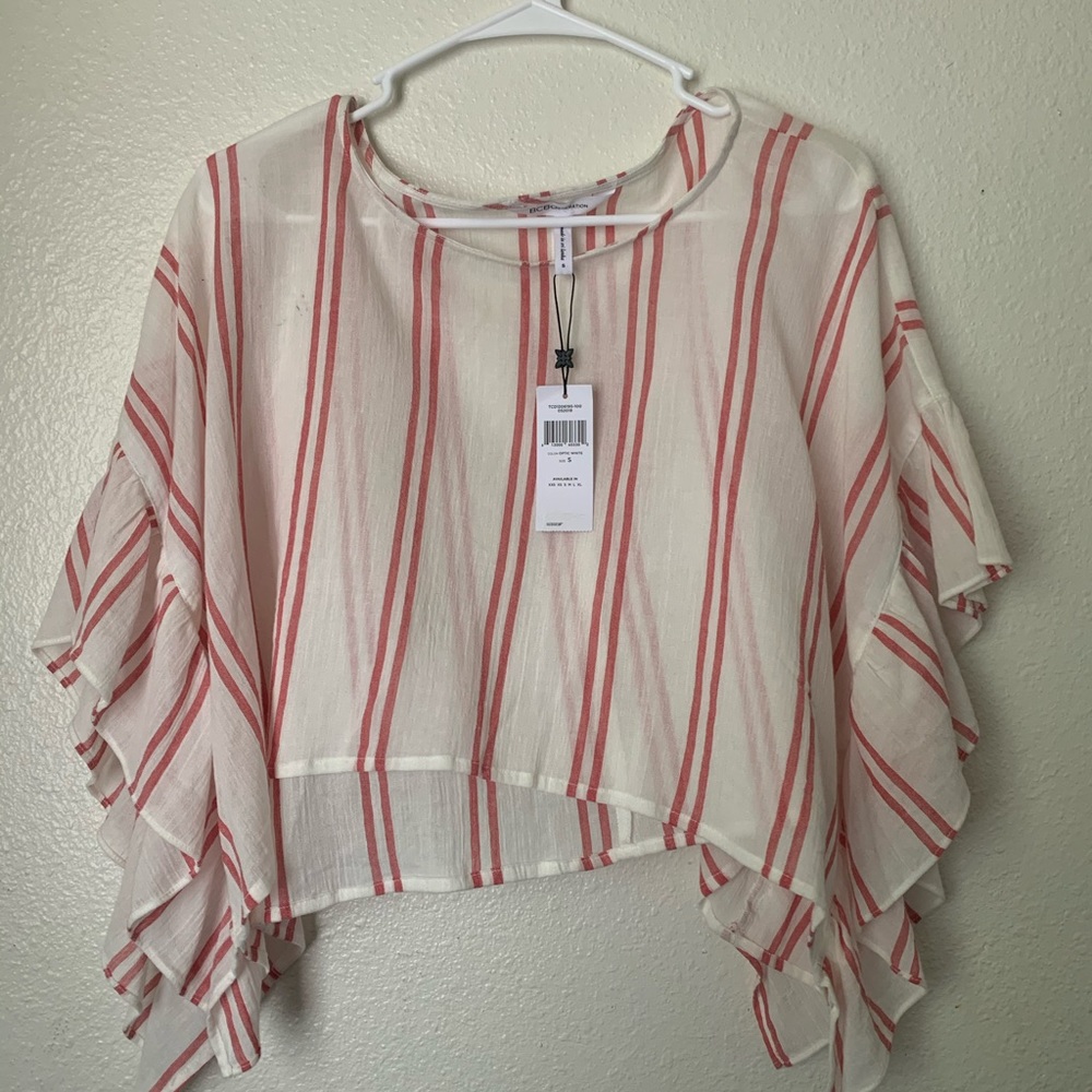 BCBGeneration Ruffle Sleeve Striped Top - Picture 7 of 9